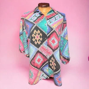 VINTAGE 90s Blair Aztec Colorful Southwestern Button Up Shirt Size Large - Picture 1 of 4