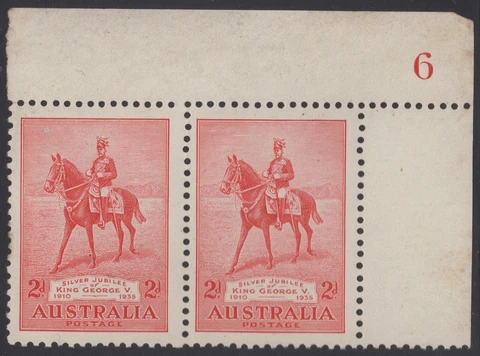1935 Jubilee 2d plate 6 pair, mnh tone Cover