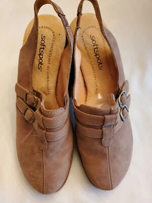 Softspots Women's 7.5 Comfort Brown Leather Mules Slingback Wedge EUC   - Image 1 of 4