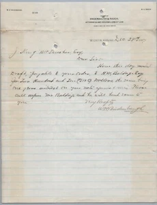 1887 Wichita, Kansas Attorney Handwritten Letter W.H. Bridenbaugh & Rauch - Picture 1 of 2