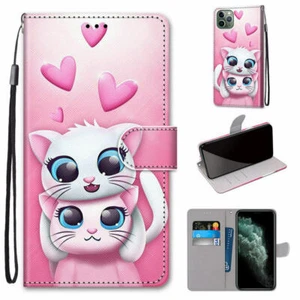 For iPhone 11 12 13 14 15 16 Pro Max XR 6 7 8 SE 2020 Love Cat Wallet Phone Case - Picture 1 of 12