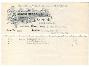 1895 Billhead - Gilbert Bros. & Co. Wholesale Druggists - Baltimore, Ohio XX - Picture 1 of 1
