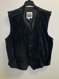 Vintage Basic Editions Mens Size L Suede Leather Vest Black Lined Pockets - Picture 1 of 6