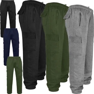 Mens Fleece Cargo Combat Five Pocket Jogging Bottom Tracksuit Jogger Sweat Pants - Picture 1 of 6