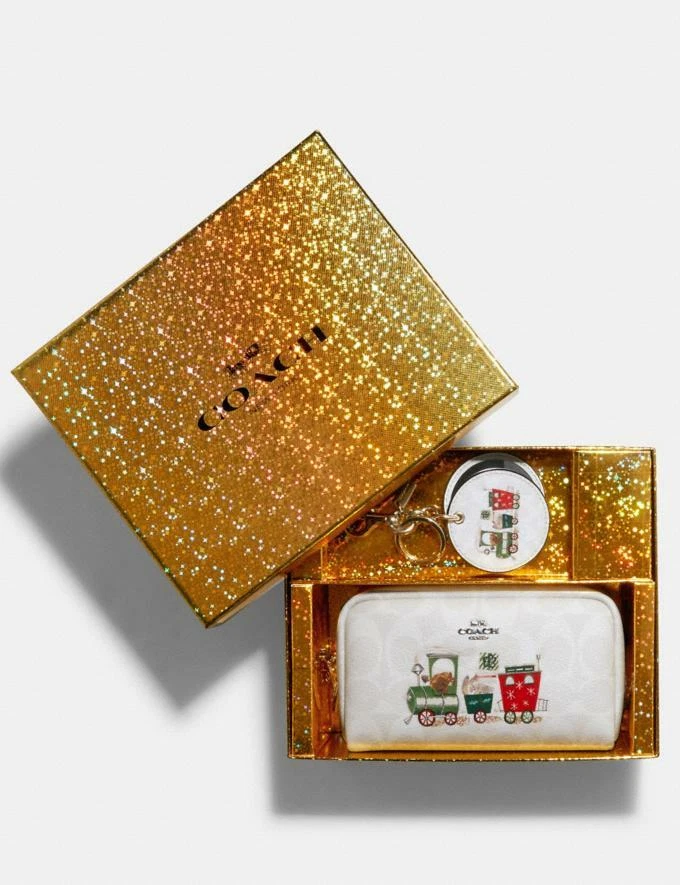 Coach C1751 Boxed Small Cosmetic Case and Mirror Bag Charm With Train