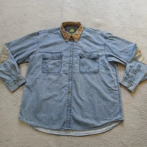 Cabelas Shirt Mens Extra Large Blue Denim Seclusion3D Camo Elbow Patch Trim - Picture 1 of 20