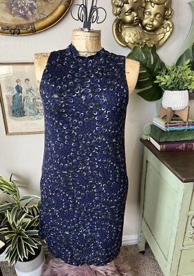 Vestido Kensie Nuevo con Etiquetas Negro Azul Pluma de Pavo Real Elastizado Cuello Simulado Sin Mangas Talla S  Foto 1 de 4
