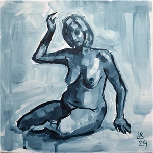 Nude Female Painting Original Monochrome Black White Woman Modern Collectible - Picture 1 of 6