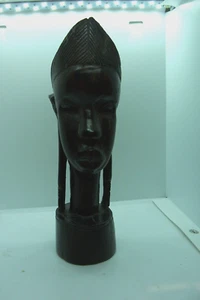 Busto cabeza escultura guerrero tribal de madera de ébano tallada a mano africana DE COLECCIÓN - Imagen 1 de 4
