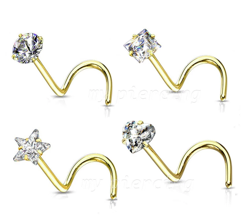 20G 18G 316L Surgical Steel Nose Screw Prong Set Shaped 3mm CZ Nose Ring Stud - Image 1 of 1