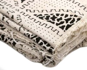 White Bogolan Mali Mud Cloth Kadiolo Design African Black and White Cotton - Picture 1 of 2