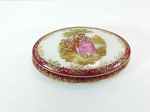 Imperial Limoges Porzellan Goldrand oval Schmuckschatulle Deckel Frankreich umwerbendes Paar - Bild 1 von 7