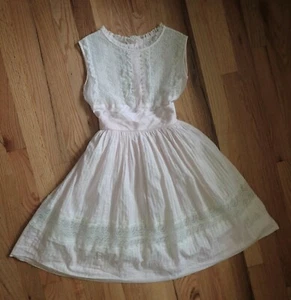 VTG 60s Lily Bee Pink Stripe & Lace Party Dress Shirred Tie Waist Petticoat 8/10 - Picture 1 of 8