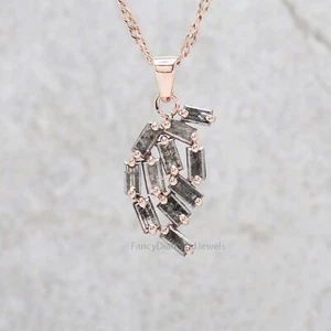 1.00 Ct Natural Baguette Diamond 14K Solid Rose Gold Silver Engagement Pendant - Picture 1 of 9
