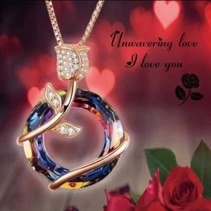 NEW Rose Crystal Necklace Jewelry - Picture 1 of 4