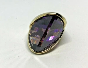 Vintage Gold Metal Purple Stone/Crystal Ring 1980' Size N1/2 - Picture 1 of 6