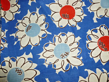 Vintage Mid Century Linen Cotton Fabric Mod Hippie Flower 34"x2 yard yd