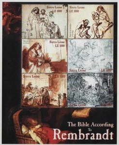 SIERRA LEONE = PAINTINGS & drawings by REMBRANDT M/S MNH ** RELIGION, JUDAICA - Picture 1 of 1