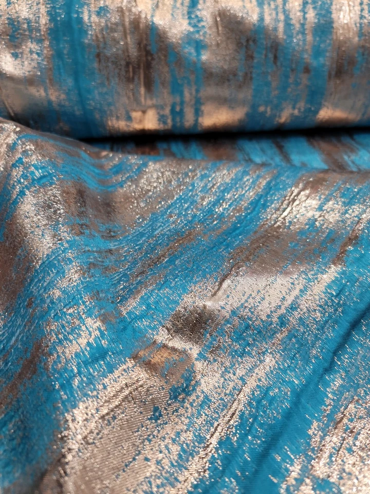 Vestido de tela por yarda brocado jacquard metálico dorado turquesa textura a rayas Foto 1 de 4