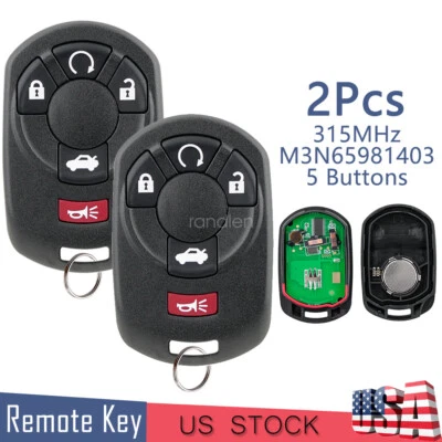 2 for 2005 2006 2007 Cadillac STS Keyless Entry Remote Key Fob 5 Button 15212383 - Image 1 of 4