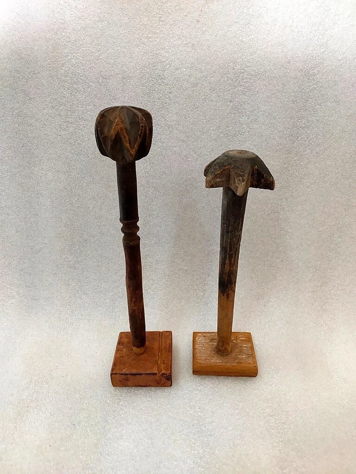 古董木制烛台老式手工制作独特马塔尼烛台2件装 — 第 1/1 张图片