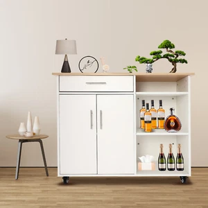 Rolling Kitchen Island Side Table, Rolling Trolley Cart with Drawer - Picture 1 of 23