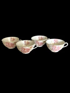 Carlsbad China Austria White Pink Gold Trim Flowers Tea Cups Set of 4 EUC 5 oz - Picture 1 of 10