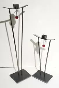 Vintage 1997 "Girardini Design" Steel & Glass Sculpture Large And Small Pair - Picture 1 of 12