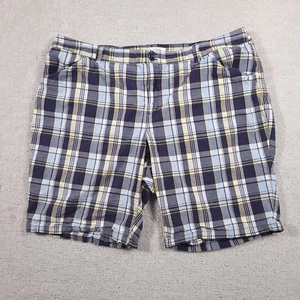 CJ Banks Shorts Women's 24W Multicolor Plaid Blue Yellow Flat Front Pockets - Picture 1 of 11