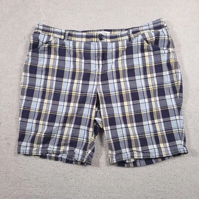 CJ Banks Shorts Women's 24W Multicolor Plaid Blue Yellow Flat Front Pockets - Image 1 of 4