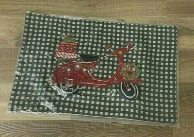 Pottery Barn Christmas Santa's Scooter Applique pillow cover NWT LUMBAR gingham  - Image 1 of 3