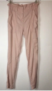 Anthropologie Elevenses Pink Linen Blend Paperbag Pant Sz XS Belt Not Included - Picture 1 of 15