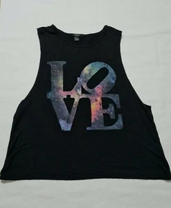Ladies Tank Top Forever 21 Size M  Love Sleeveless Black 3693 - Picture 1 of 10