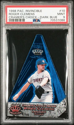 1998 PACIFIC INVINCIBLE CRAMER'S CHOICE DARK BLUE #10 ROGER CLEMENS #/80 PSA 9 - Image 1 of 2
