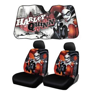 New Harley Quinn Truck Front 2 Seat Covers Headrest Covers & Sunshade Set
