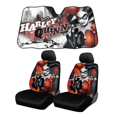 New Harley Quinn Truck Front 2 Seat Covers Headrest Covers & Sunshade Set - Image 1 of 4