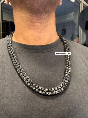 Collar de plata 925 rodio negro real de cadena de tenis de 5 mm 24" Foto 1 de 4