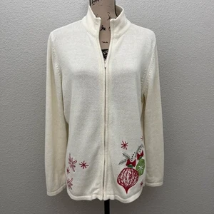 Coldwater Creek Holiday Christmas Ornament Print Zip Front Cardigan Sweater XL - Bild 1 von 12