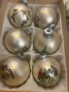 Schachtel mit 6 Vintage handbemalten Vogeltieren 2 1/4 Weihnachtsschmuck  - Bild 1 von 9