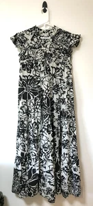 Sundance Maxi Dress Size Large Whimiscal White Bold Black Pockets NO LINING - Picture 1 of 15