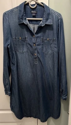 Lucky Brand Women’s Denim Jean Cotton Linen Blend Dress | Dark Wash | Size XL - Image 1 of 4