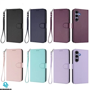 Solid Color Wallet Case Phone Case Cover for Samsung S25 S24 S23 S22 S21 S20 S10 - Picture 1 of 20