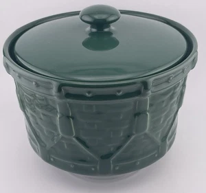 Vasija de Navidad Longaberger Woven Traditions cerámica tejida tambor - verde hiedra - Imagen 1 de 10