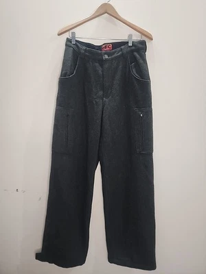 Calça cargo masculina vintage HFC mistura de lã perna larga verde utilitária calça de caça tamanho 32 - Imagem 1 de 4