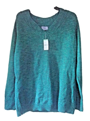 Ladies V  Neck Sweater Green  Size XL   Laura Scott NEW - Image 1 of 2
