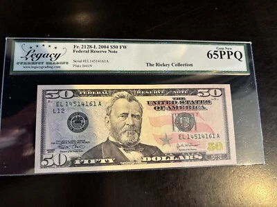 DBR 2004 $50 FRN San Francisco Gem Fr. 2128-L Legacy 65 PPQ Serial EL14514161A - Image 1 of 2
