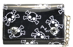 Skull Print Trifold Bikers Wallet with chain Punk, Goth Rockabilly Bikers Style - Picture 1 of 4