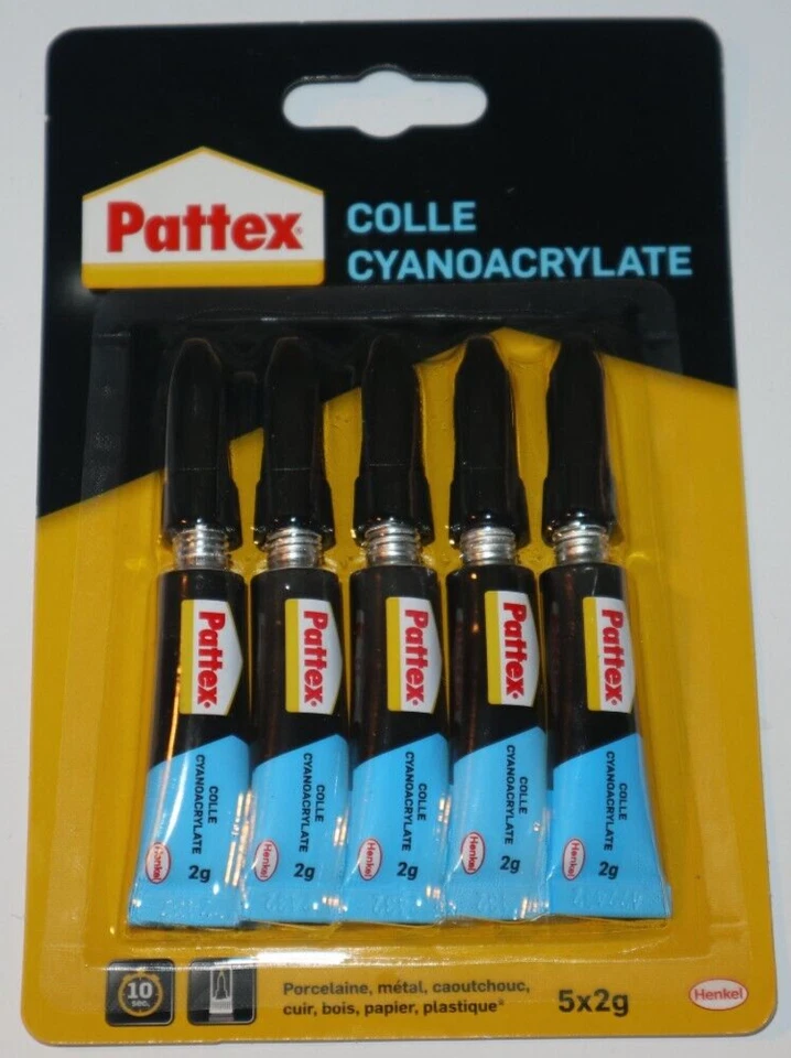 Lot 5 Tube Colle Fixation PATTEX Cyanoacrylate - Bois Plastique Porcelaine 2 g