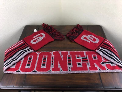 Oklahoma Sooners Women's Knit Scarf (67") Red Black Silver Full Spell Out Logo - Image 1 of 4