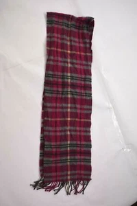 Peck & Peck Pink Gray Plaid Pure Cashmere Scarf Imported String Fringe Hem 63x10 - Picture 1 of 6